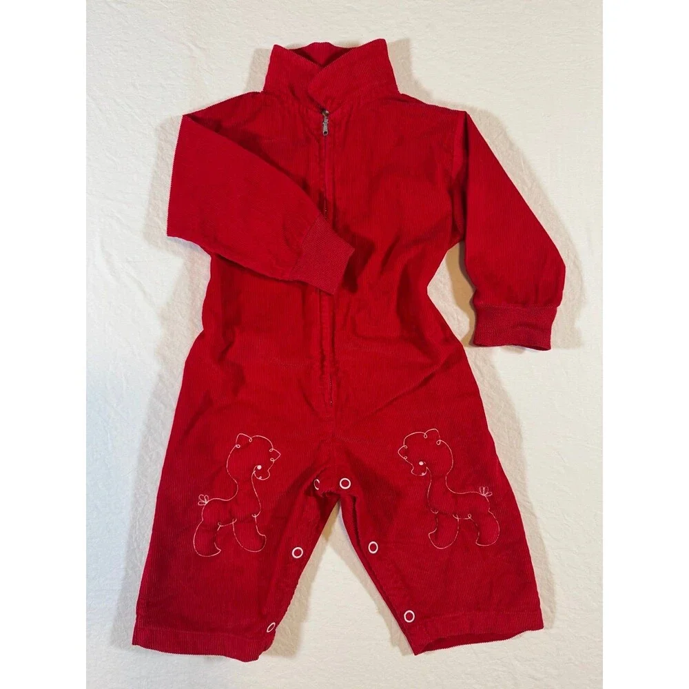 Vintage THOMAS red baby romper, Corduroy jumpsuit, assume 9 months Deadstock